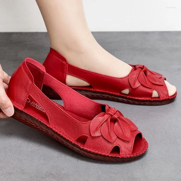 Sandálias moda peep toe verão mulheres plus size 42 senhoras elegantes apartamentos de couro mulher oxford sapatos respirável mocassins sandalias