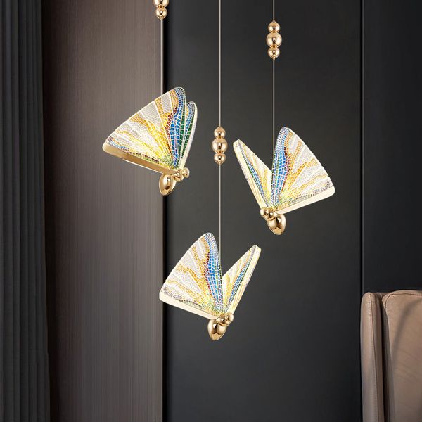 Nordic Butterfly İç LED Kordon Kolye Işıkları Yatak Odası Oturma Odası İçin Avize Lambaları Askıda Aydınlatma Armatürleri Eve