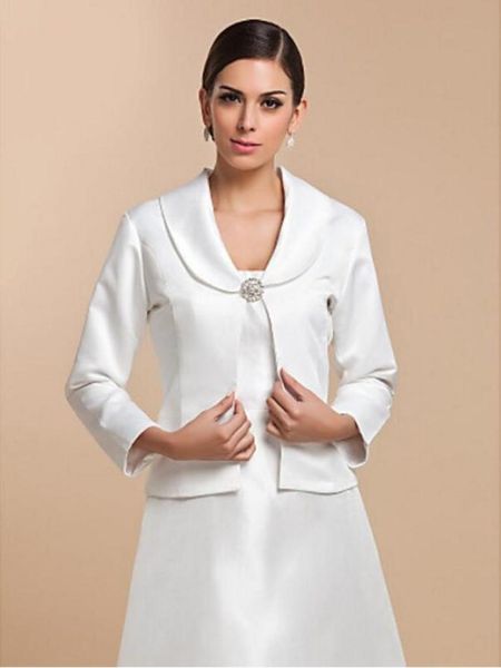 Nuovo su misura vintage a maniche lunghe in raso da sera per feste con chiusura casual, involucri da sposa, cappotti, giacche3304015