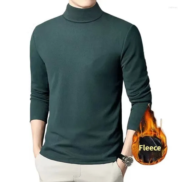 Homens camisetas Turtleneck engrossar camisa para homens básico velo outono inverno manga longa tops undershirt cor sólida 2024