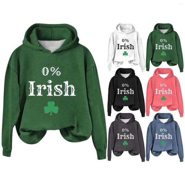 Damen Hoodies 0% Ireland Sweatshirt Vintage St. Distressed Women Hooded Womens Lace Up Long Sleeve