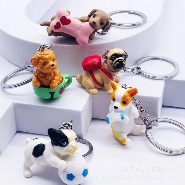 Chaveiros bonito simulação cão de estimação chaveiro carro saco chave pingente diy micro paisagem decoração acessórios anel