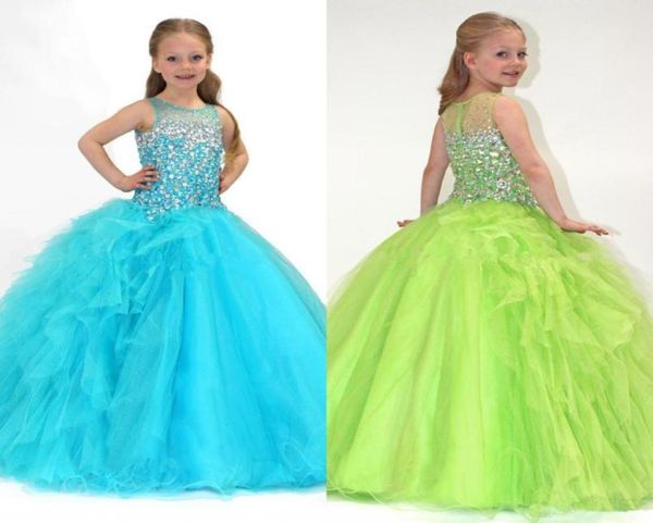 2022 Lime Green Ballkleid Bateau Sheer Crystals Girl039s Pageant Kleider Rüschen A-Linie Blumenmädchenkleider Formelle Kleider Party 6510807