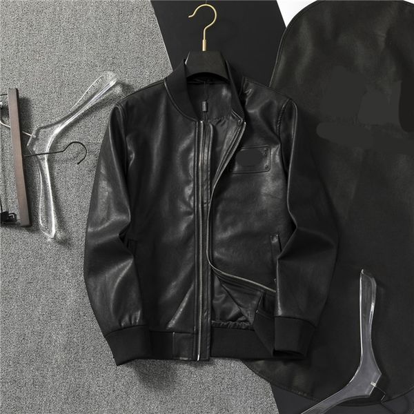 Yeni Bahar Orijinal Deri Ceket Tasarımcı Erkek Ceket Erkekler Gençlik Beyzbol Yakası İlkbahar ve Sonbahar Sıradan Siyah Motosiklet Deri Ceket