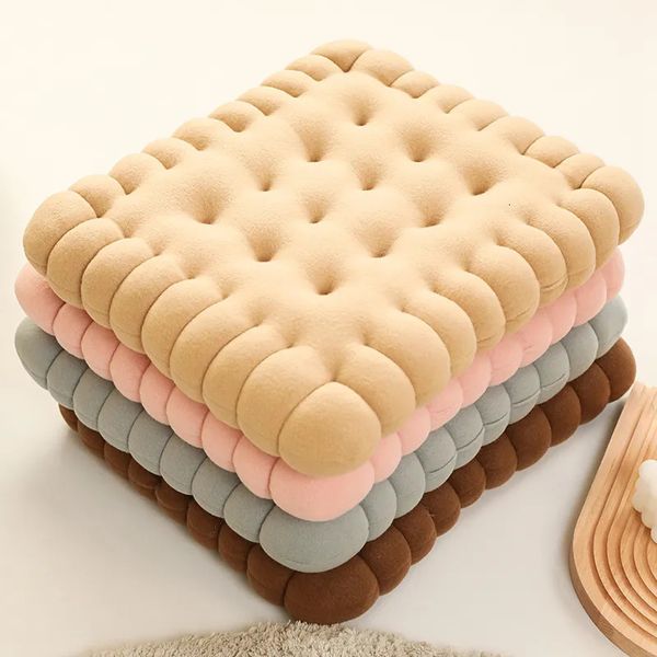 Simulation Round Cookies Plush Pillow Soft Thicken Square Biscuit Seat Cushion Short Toy Floor Pad Mat Home Decor Gift 240113