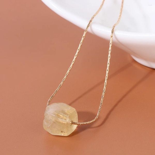 Collane con ciondolo Collana con perle di citrino in pietra naturale Collana con catena regolabile color oro grezzo sfaccettato quadrato