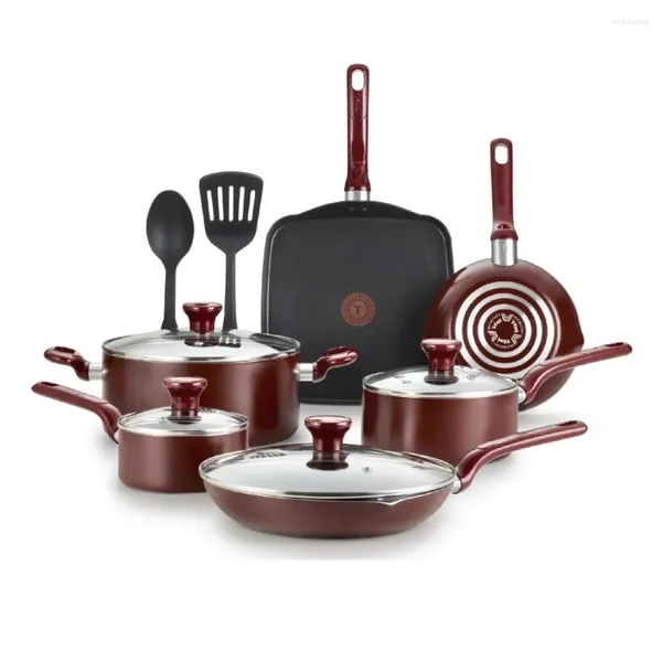 Set Pentole T-fal Easy Care Set Antiaderente 12 Pezzi Pentole E Padelle Compatibilità Tutti Piani Cottura: Escluso Induzione Rosso