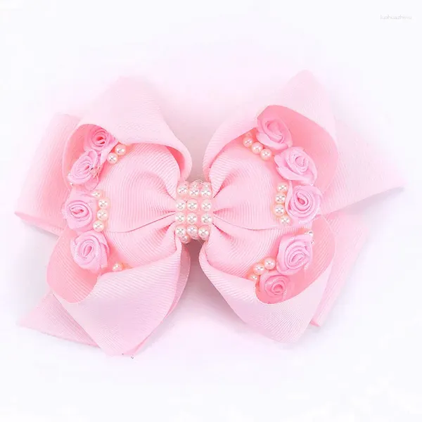 Accessori per capelli Clip per fiocco di perle coreane per bambini Boutique Forcine per fiori rosa Copricapo Mollette dolci Strumenti per lo styling per bambini