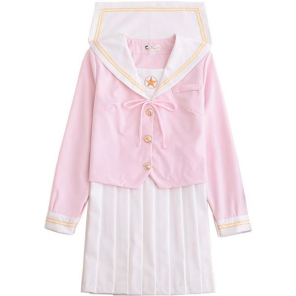 Uniforme scolastica giapponese cosplay Donna Sakura Top rosa chiaro Gonna a pieghe bianca JK Uniforme per ragazze Vestito da marinaio giapponese247o