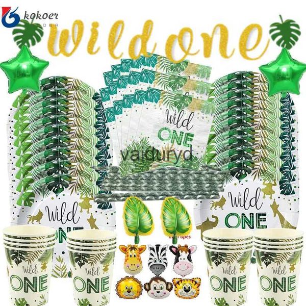 Stoviglie usa e getta Wild One 1° compleanno Stoviglie animali della foresta Jungle Safari Decorazione di compleanno Articoli per feste Piatti di carta Tazza Tovaglioli bannervaiduryd