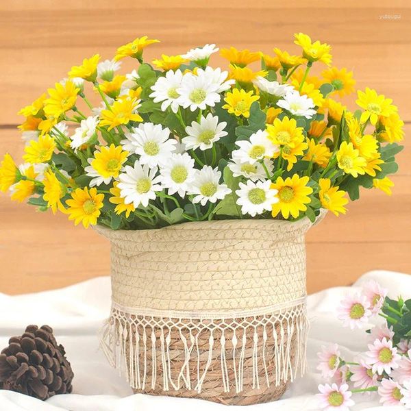 Flores decorativas 21 cabeças buquê artificial margarida de seda alta qualidade para vaso casamento escritório el mesa central decoração casa