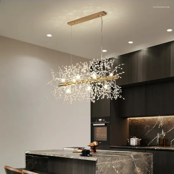 Lustres de cristal luxo criativo dandelion luzes teto para sala estar quarto jantar escadas café bar lâmpada decorativa