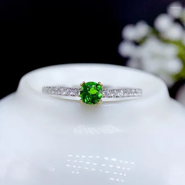 Кольца-кластеры CoLife, ювелирные изделия, простое серебряное кольцо с драгоценным камнем, 4 мм, натуральный диопсид 925, хром, подарок для женщин