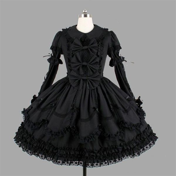 Traje tema personalizado clássico preto algodão lolita vestidos de manga longa com removível em camadas cosplay traje para girl2631