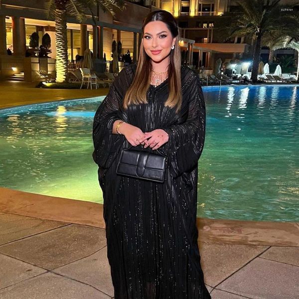 Roupas étnicas Eid Brilhante Cetim de Seda Marrocos Vestido de Festa para Mulheres Muçulmanas Abaya 2 Peça Conjunto Vestidos Caftan Noite Long Maxi Robe Vestido