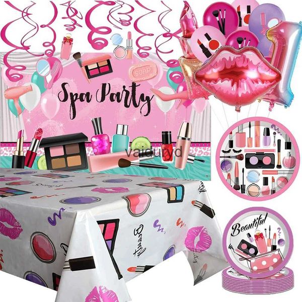 Einweggeschirr Beauty Spa Party Dekoration Einwegbecher Teller Ballons Süße rosa Prinzessin Make-up Geburtstag für Mädchen Babyparty Suppliesvaiduryd