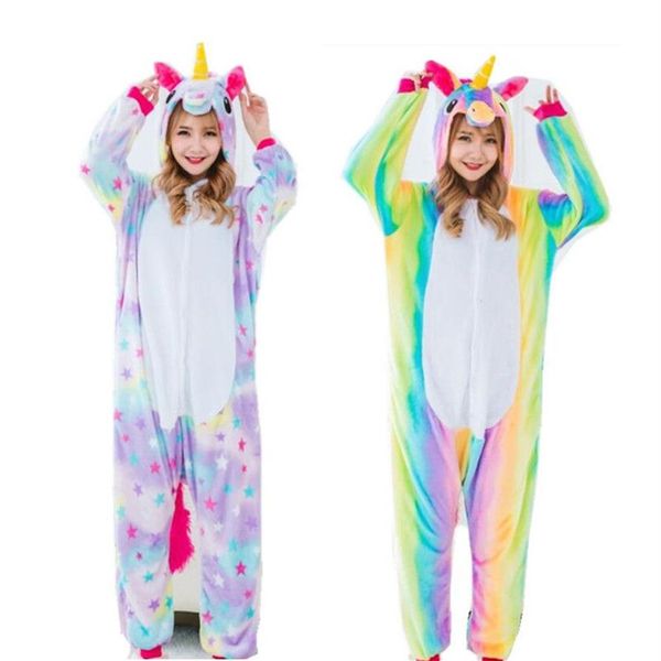 Kadın Cosplay Kostümleri ve Kış Flano Pijama Yıldızı veya Gökkuşağı Unicorn Onesies Kigurumi Sulma Hoodies Yetişkinler Cadılar Bayramı 234G
