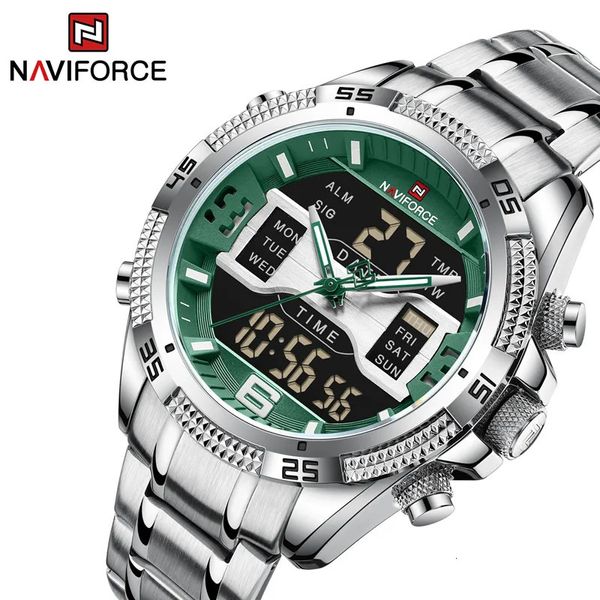 NAVIFORCE Männer Digitale Quarz Uhren Mode Edelstahl Band LCD Wasserdichte Sport Armbanduhren Männlich Relogio Masculino 240115