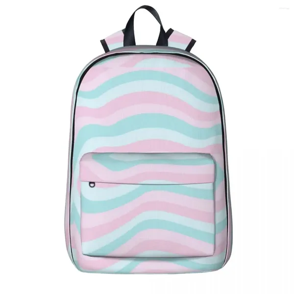 Рюкзак из хлопка карамельного цвета с волнистыми линиями, сумка для книг для мальчиков и девочек, школьные сумки для студентов, детский рюкзак с героями мультфильмов, сумка для ноутбука, сумка на плечо