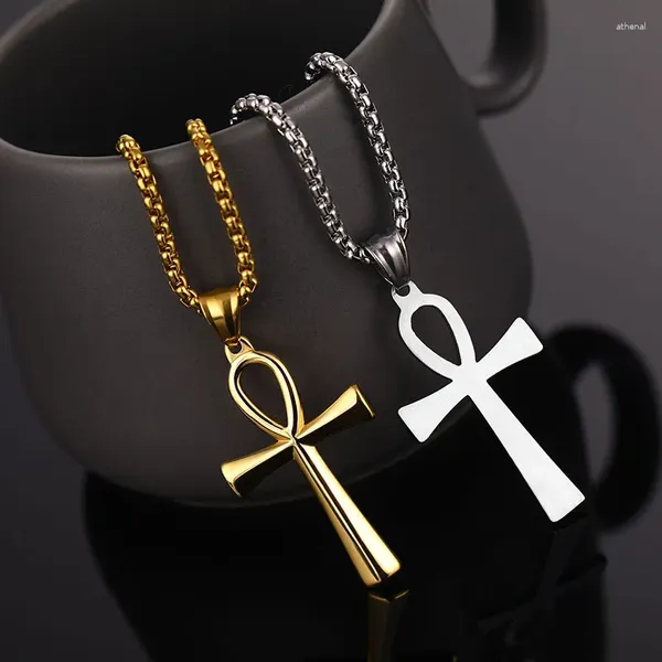 Colares Pingente 10 PCS Crucifixo de Aço Inoxidável Pingentes Símbolo da Vida Cruz Amuleto Jóias Presentes Correntes Atacado