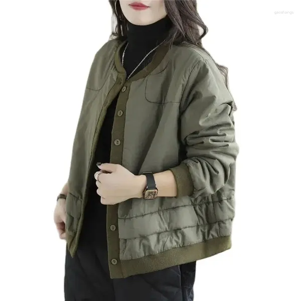 Casacos de trincheira femininos moda outono inverno algodão acolchoado roupas casaco estilo coreano solto jaqueta casual preto verde cáqui feminino