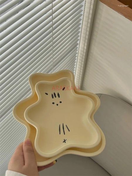 Pratos Creme Urso Bonito 3D Alienígena Placa Cerâmica Sobremesa Salada Café da Manhã Utensílios de Mesa Domésticos