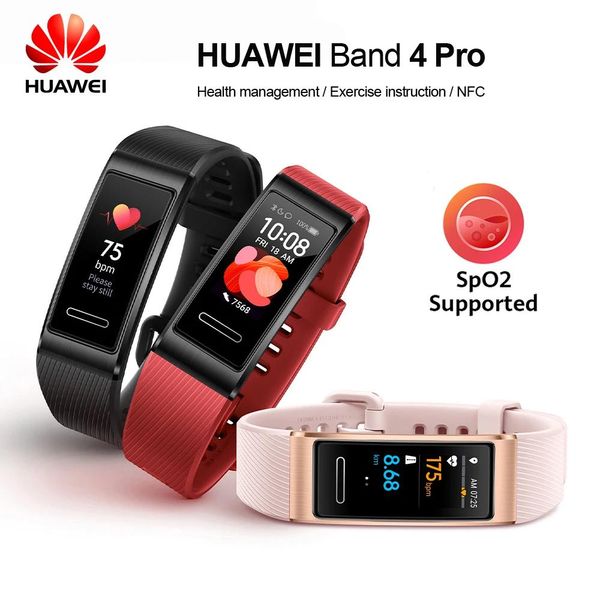 Оригинальные умные часы Huawei Band 4 Pro, GPS Amoled, 0,95 дюйма, металлический материал, водонепроницаемый, датчик сердечного ритма, сенсорный экран, трек для сна
