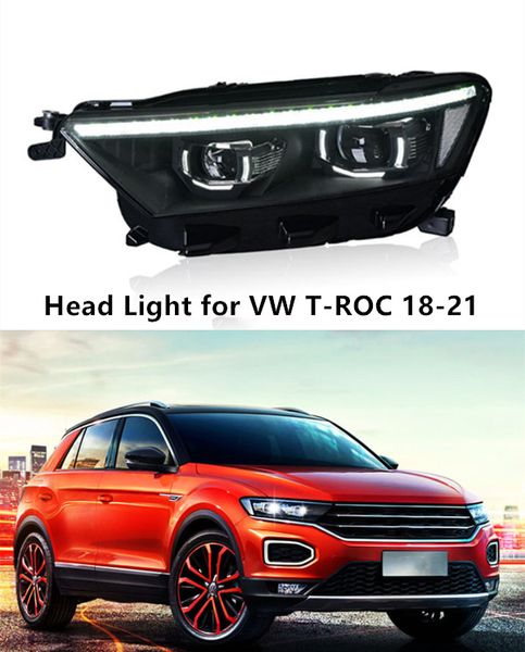 Conjunto de luz principal de circulação diurna led para vw T-ROC farol 2018-2021 lente da lâmpada de feixe alto do sinal de volta