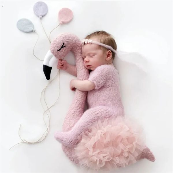 born Baby Pografie-Requisiten, floraler Hintergrund, süßer rosa Flamingo, posiert, Puppen-Outfits, Set, Zubehör, Studio-Shooting, Po-Requisite 240115