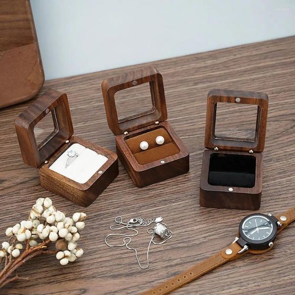 Bolsas de jóias janela brincos organizador caso grânulo cerimônia de noivado casamento caixa de armazenamento de madeira anel portador apresentação