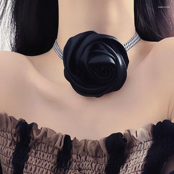 Anhänger Halsketten Vintage Temperament Rose Choker Halskette Für Frauen Blume Schlüsselbein Kette Mode Statement Dinner Party Kragen Schmuck