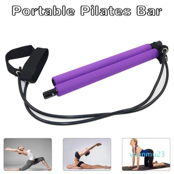 Großhandels-Tragbares Pilates-Bar-Set mit Widerstandsband, Yoga-Übung, Heim-Fitnessstudio, Sit-Up-Bar mit Fußschlaufen-Stretch