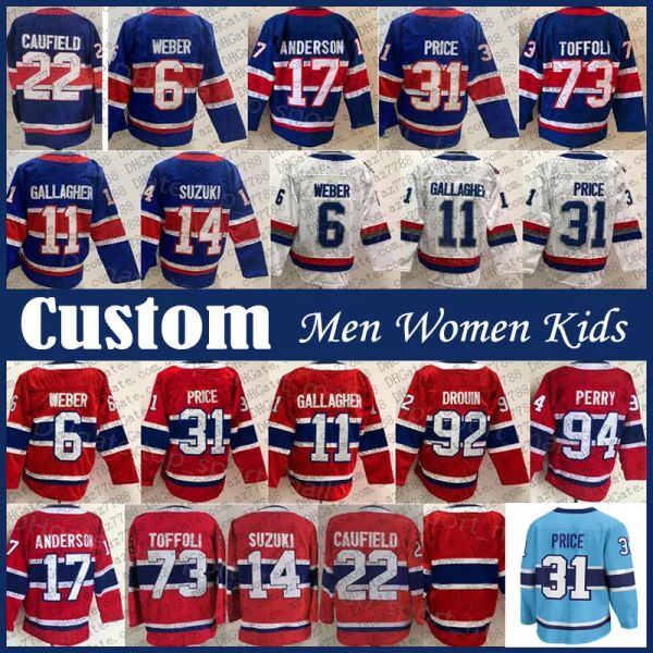 Personalizzato Uomo donna giovanile 14 Nick Suzuki Cole Caufield Montreal Hockey Jersey Custom Canadiens Brendan Gallagher Jonathan Drouin Carey Price Josh Anderson Kirby Dach