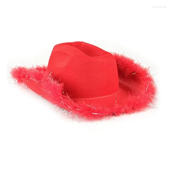 Berretti Shinning Paillettes Decor Cappello Fedora per donna Uomo Berretto da cowboy traspirante con bordo curvo in piuma Western Jazz Felt Dropship