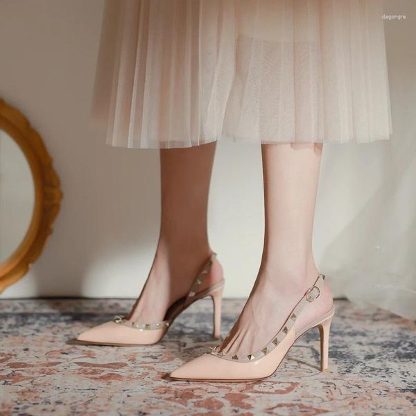 Sandalet Yaz Moda Orijinal Deri Kadın High Heels Roman Perçin Günlük Konfor Pompaları Seksi Parti Ofis Bayanlar Ayakkabı41