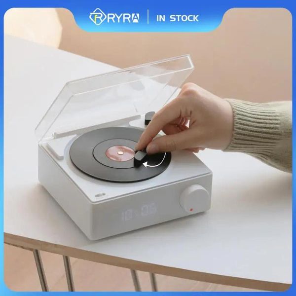 Alto-falantes ryra retro turntable alto-falante sem fio bluetooth v5.0 vinil record player estéreo som subwoofer alto-falante vintage com despertador