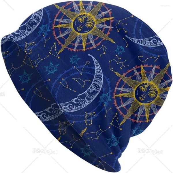 Berretti Stella Blu Sole e Luna Cappello lavorato a maglia Berretto con teschio slouchy Berretto per uomo Donna Sciarpa casual Bandana Copricapo elasticizzato allentato