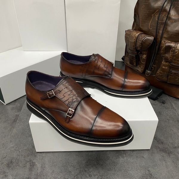 Scarpe formali da uomo di design di lusso, scarpe da monaco con doppio bottone che cambiano colore in pelle, scarpe Oxford, scarpe in pelle con suola spessa, scarpe da lavoro fatte a mano