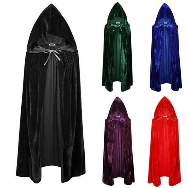 Moda Yetişkin Erkek Kadın Çocuk Kostüm Aksesuarları Uzun Kadife Cape Kapüşonlu Pelerin Cosplay Unisex Bütün Cadılar Bayramı Aksesuar Outwea198u