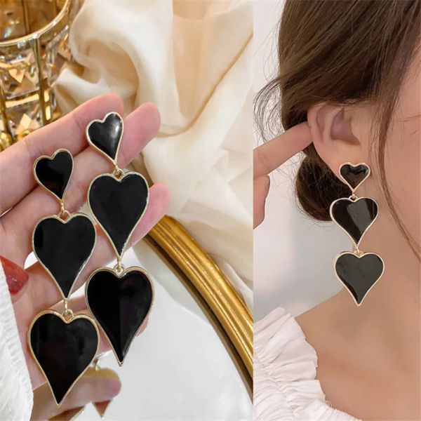 Neuer Modetrend, einzigartiges Design, elegant, zart, Retro, schwarzes Herz, 14 Karat Gelbgold, Ohrringe für Damen, Schmuck, Hochzeit, Party, Premium-Geschenke im Großhandel