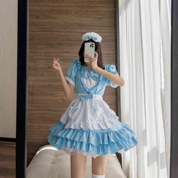 Plus size S-5XL feminino adorável empregada cosplay venha lolita vestidos anime japonês empregada roupa uniforme garçom dia das bruxas vem l220714282g