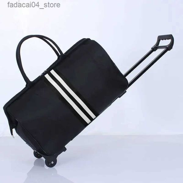 Malas de viagem New Striped Carry-Ons Bag Impermeável Nylon Trolly Bag para Viajar Homens Sacos de Viagem Mala de Cabine Dobrável com Rodas XA225C Q240115