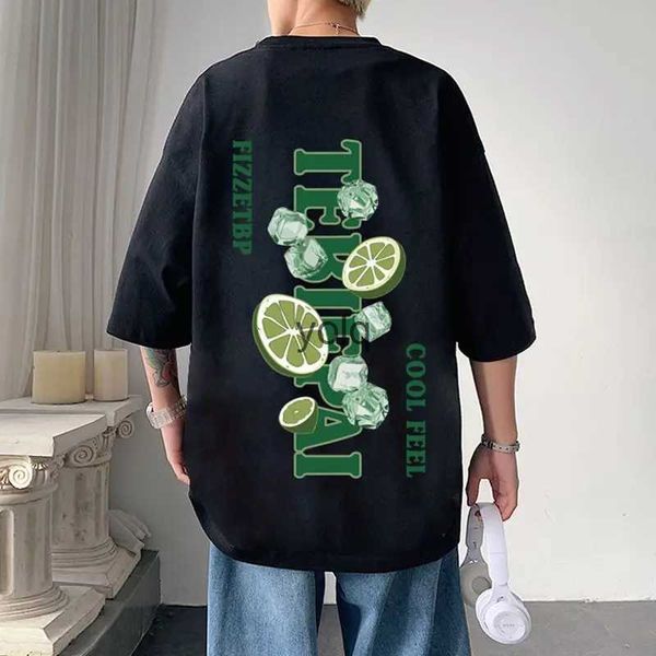 T-shirt da uomo Nuovi uomini a maniche corte estate casual allentato rotondo ne mezza manica ins coppia di tendenza stampa di lettere di limone di grandi dimensioni topyolq