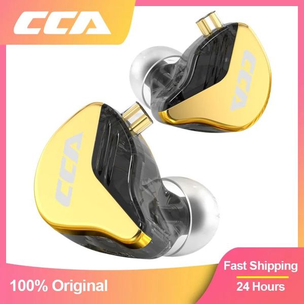 Fones de ouvido cca cra + luxo ouro metal com fio fone música baixo alta fidelidade no ouvido com microfone jogo telefone esporte fones