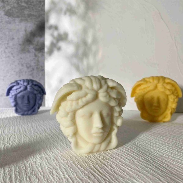 Ferramentas de artesanato Medusa Cabeça 3D Silicone Vela Molde Handmade Diy Gesso Estátua Escultura Artesanato Faça Ferramentas Decoração de Casa Molde de Cera de Soja YQ240115