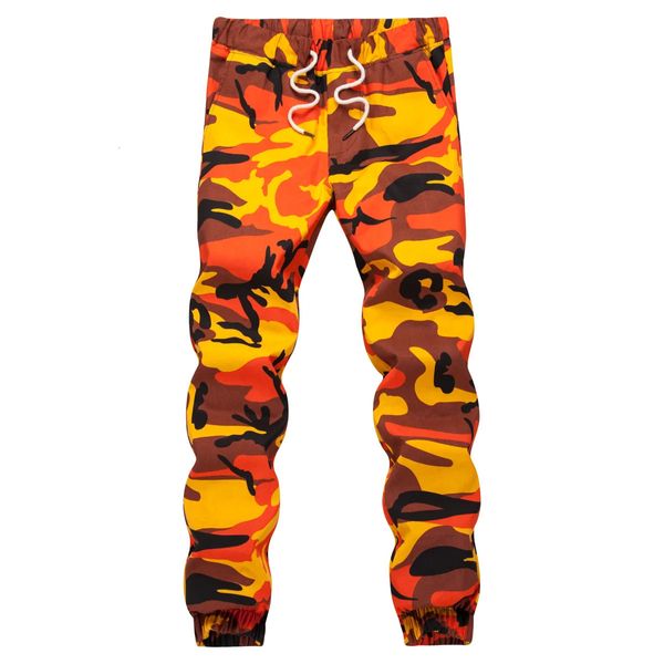 Ins laranja camuflagem jogger calças dos homens hip hop tecido calças casuais tático militar bolsos de algodão 2024 sweatpants 240115