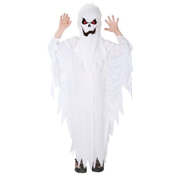 Tema traje crianças criança meninos assustador branco fantasma trajes robe capuz espírito halloween purim festa carnaval role play cosplay 356g