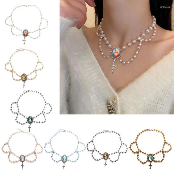 Kolye Kolyeler Vintage Kristal Kolye Kutsal Kart Boncuklu Neckchain Retro Dalgalı Kok kemiği Zinciri Moda Takı