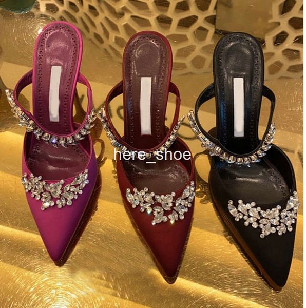 Туфли на шпильке, модельные туфли, атласные женские тапочки, роскошные дизайнерские сандалии с украшением из кристаллов, высочайшее качество, туфли на высоком каблуке 9 см, вечерние тапочки 35-40