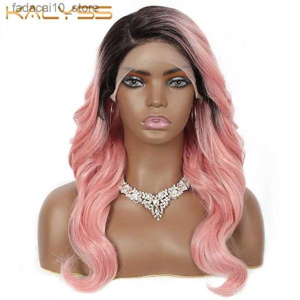 Synthetische Perücken kalyss Synthetische Lace-Front-Perücken für Frauen Rosa Blaue Lace-Front-Perücken mit Babyhaar Langes lockiges gewelltes Seitenteil Hitzebeständig Q240115